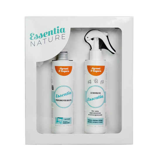 Dovanų rinkinys: Dezinfekuojantis namų purškiklis 250ml + Skalbinių parfumas 250ml – Citrus & Orange Blossom