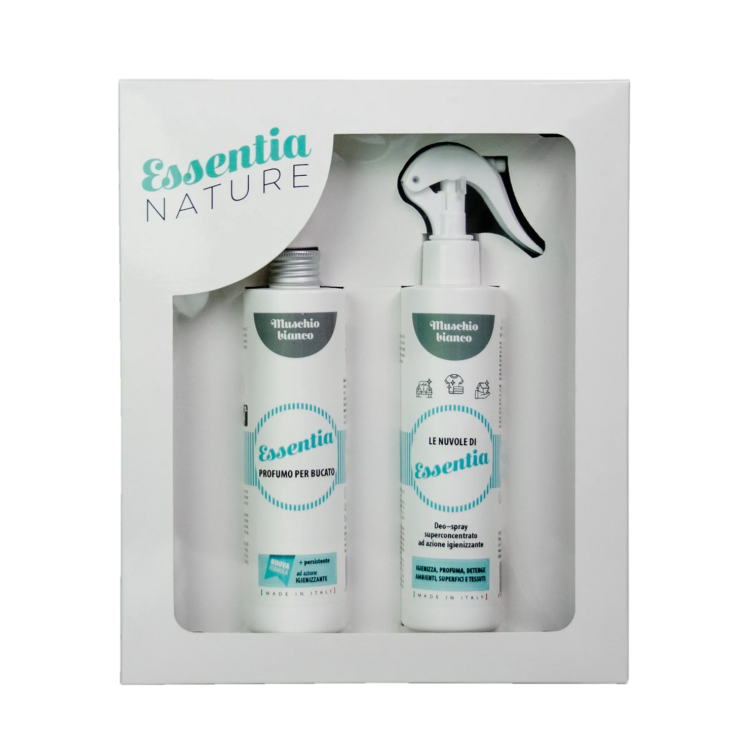 Dovanų rinkinys: Dezinfekuojantis namų purškiklis 250ml + Skalbinių parfumas 250ml – White musk